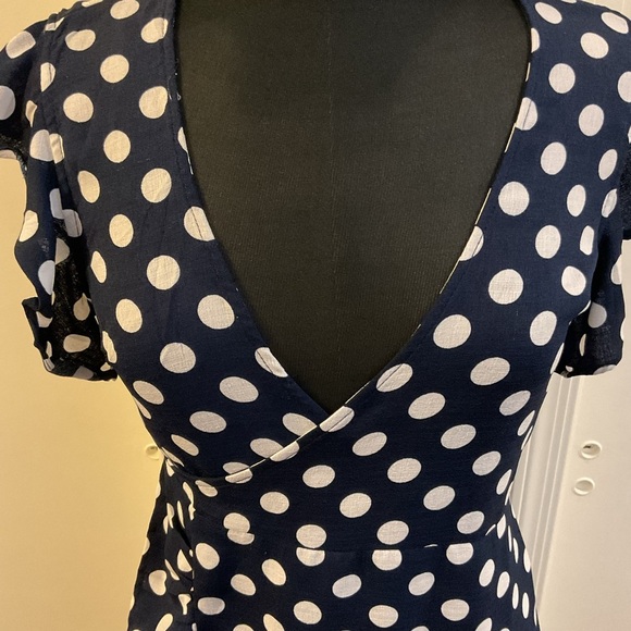 🩶 Paper Hearts White Polka Dot Mini Wrap Dress Size Small - Picture 3 of 8
